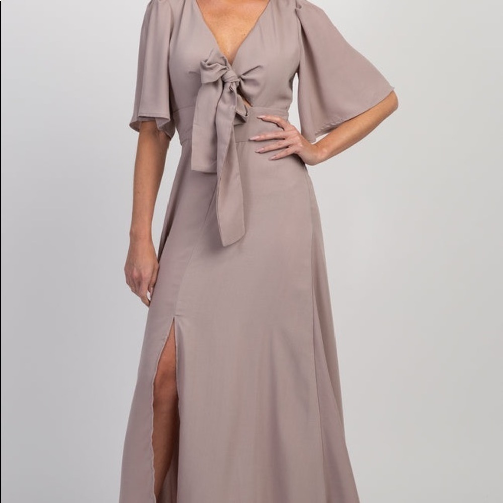 NWT Taupe Front Bow Back Cutout Maxi Dress